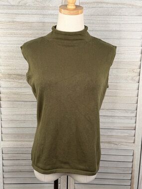 INC (International Concepts) Olive Green Sleeveless Roll Neck Sweater-Large